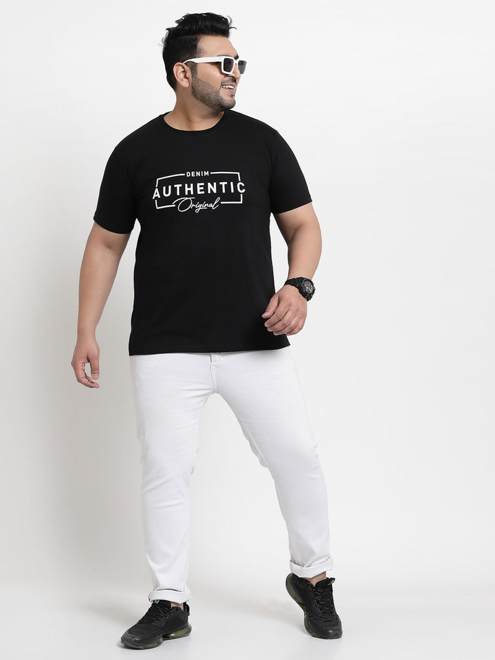 Men Plus Size Black Typography Printed T-shirt