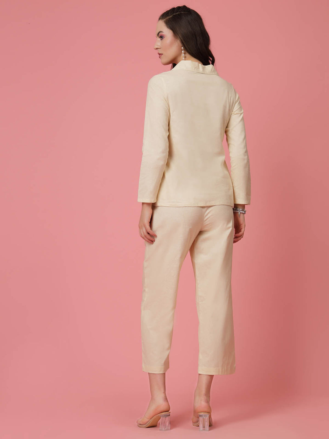 Cream Pure Cotton Shirt With Trousers