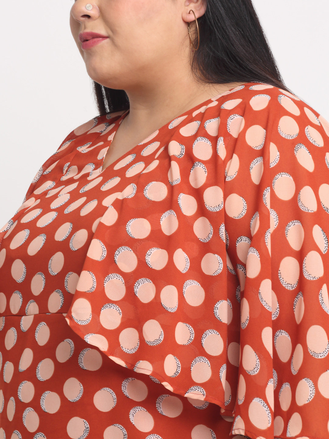 plusS Orange Plus Size Polka Printed Top