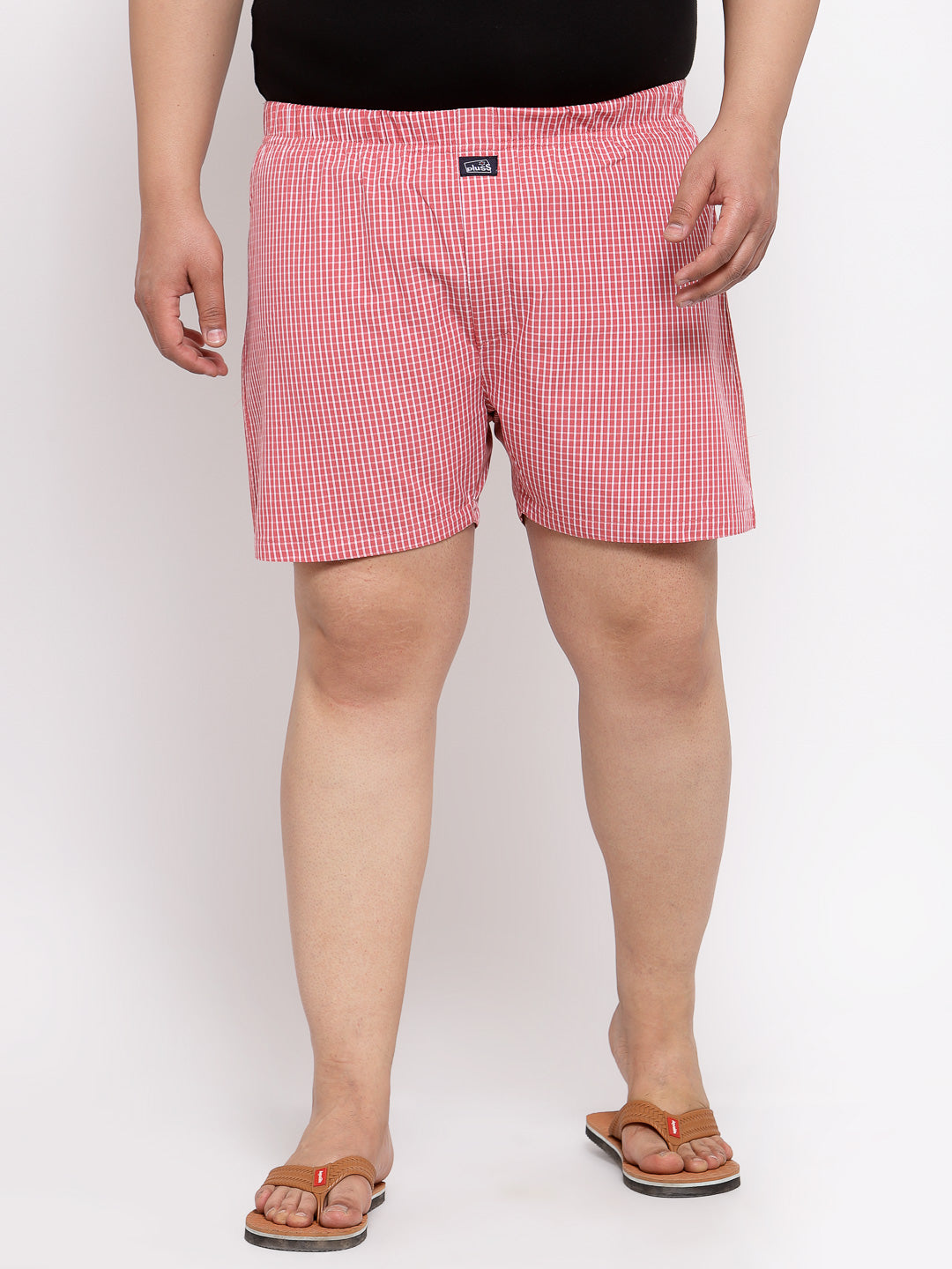 plusS Men Plus Size Red and White Checked Pure Cotton Boxers MBX208E