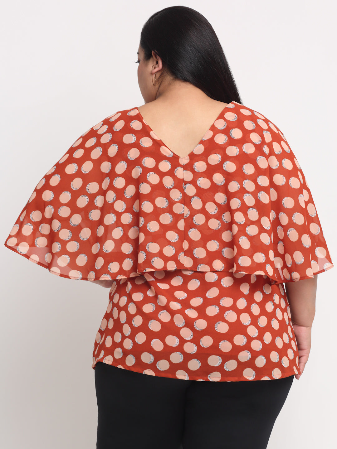 plusS Orange Plus Size Polka Printed Top