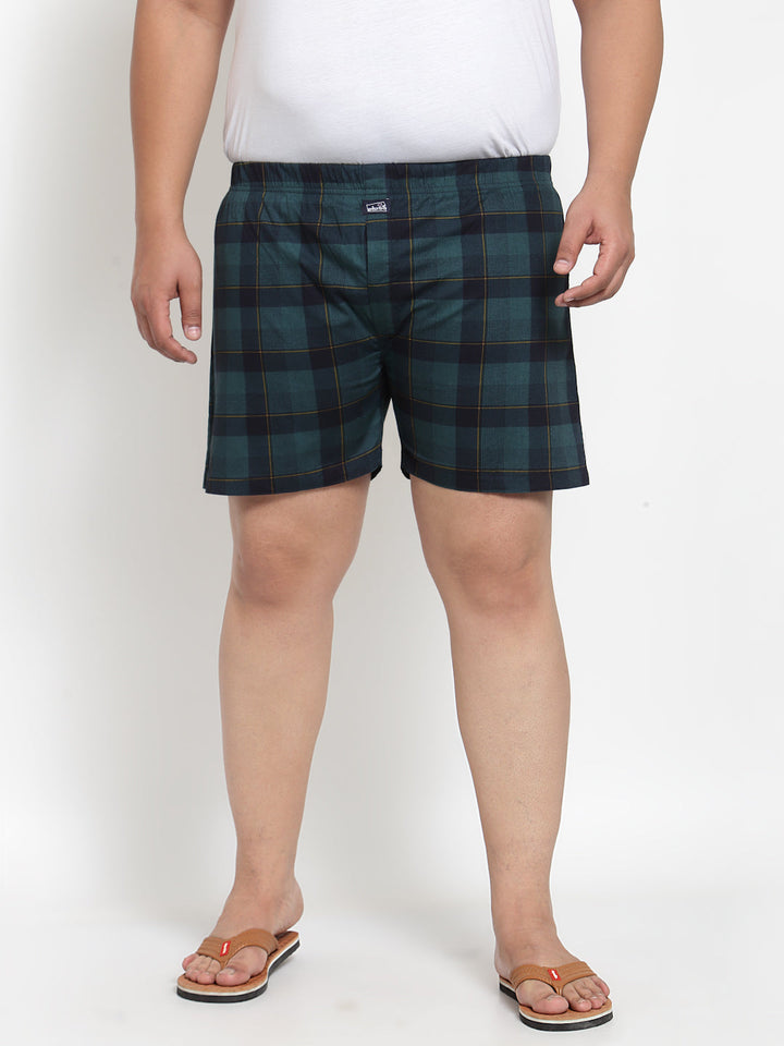 plusS Men Teal Green Checked Pure Cotton Boxers