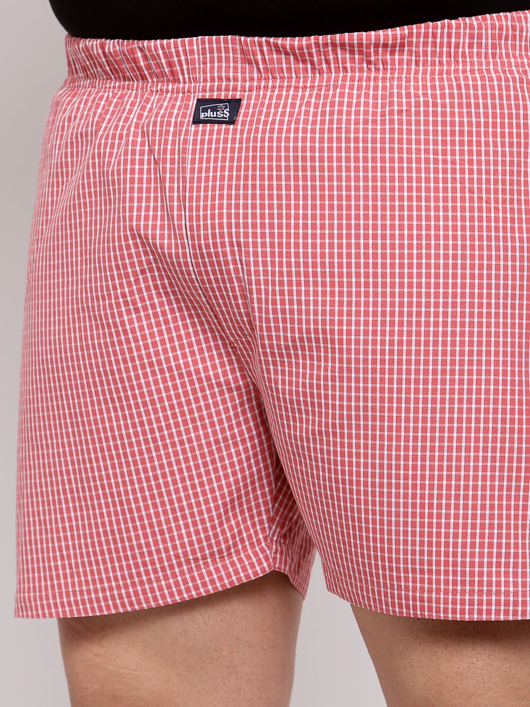 plusS Men Plus Size Red and White Checked Pure Cotton Boxers MBX208E