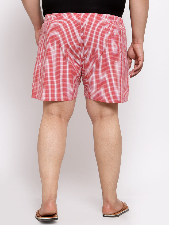 plusS Men Plus Size Red and White Checked Pure Cotton Boxers MBX208E