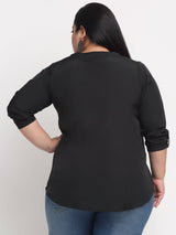plusS Black Plus Size Mandarin Collar Shirt Style Top