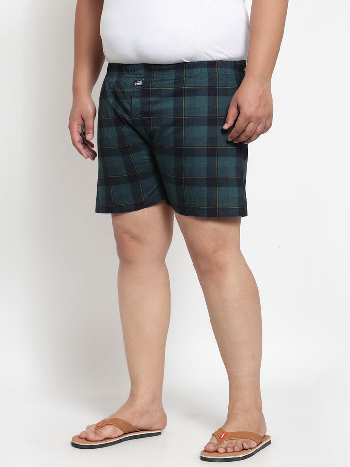 plusS Men Teal Green Checked Pure Cotton Boxers