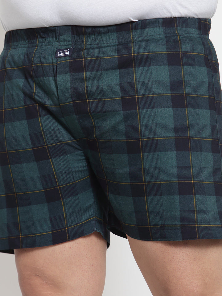 plusS Men Teal Green Checked Pure Cotton Boxers