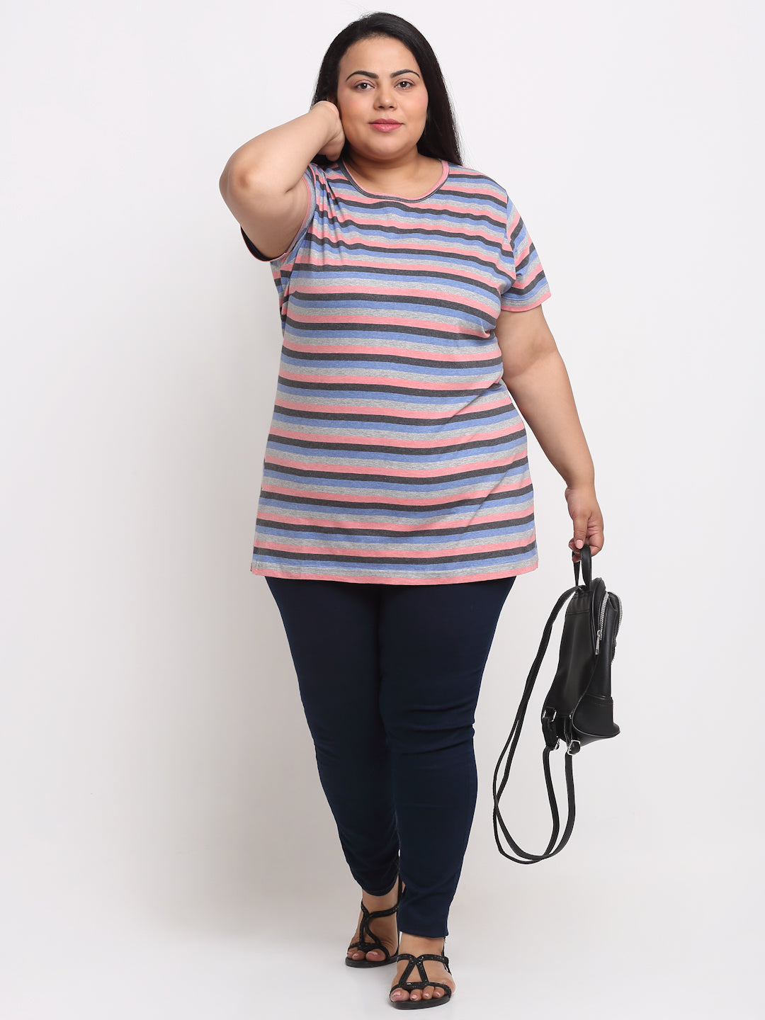 Women Plus Size Multicoloured Striped T-shirt