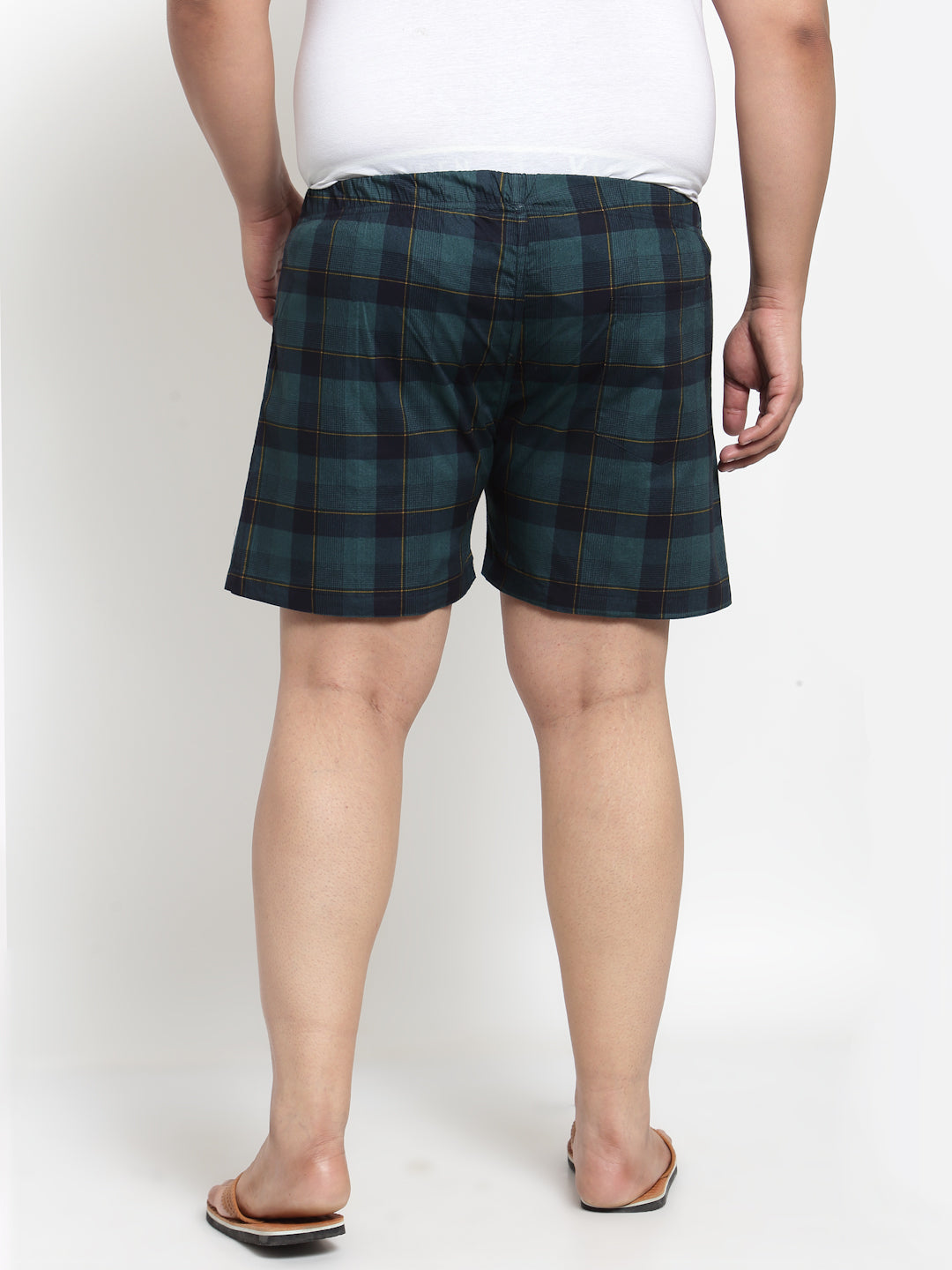 plusS Men Teal Green Checked Pure Cotton Boxers