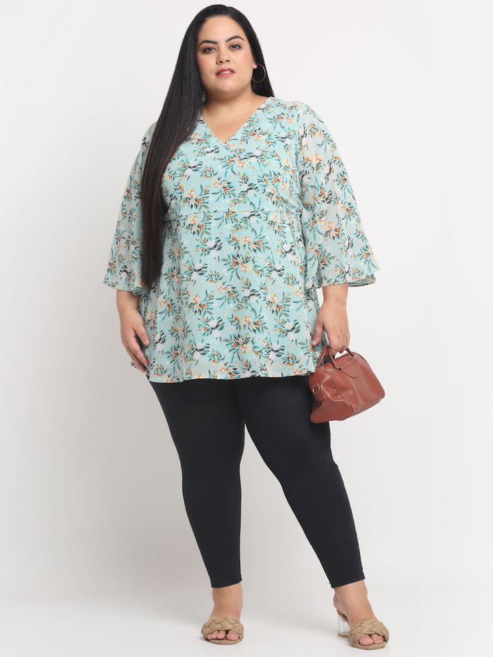 plusS Sea Green Plus Size Floral Print Top