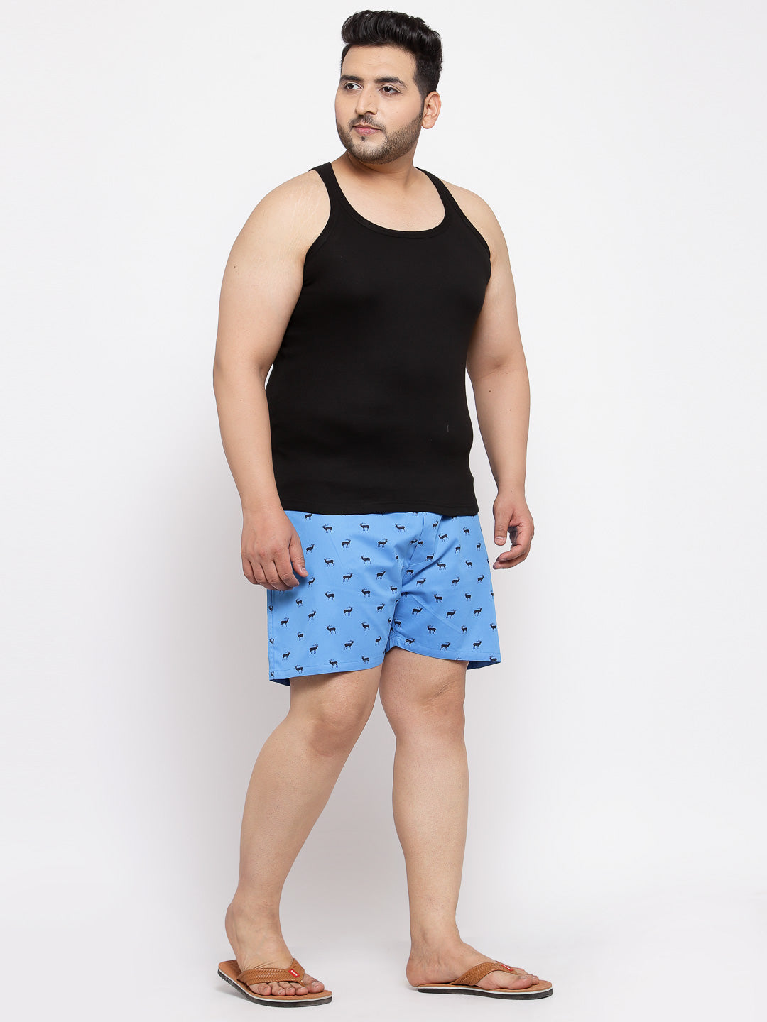 plusS Men Plus Size Blue  Black Printed Pure Cotton Boxers MBX208E