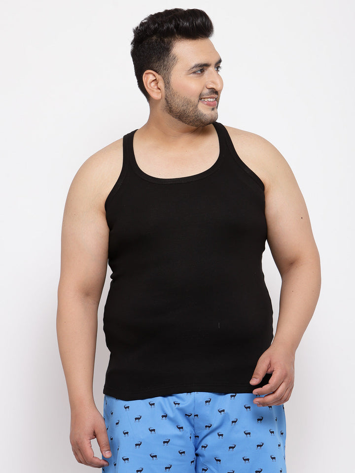 plusS Men Plus Size Black Solid Innerwear Vest MSD9807