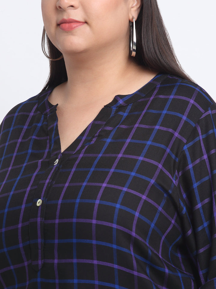 Plus Size Checked Roll-Up Sleeves Top