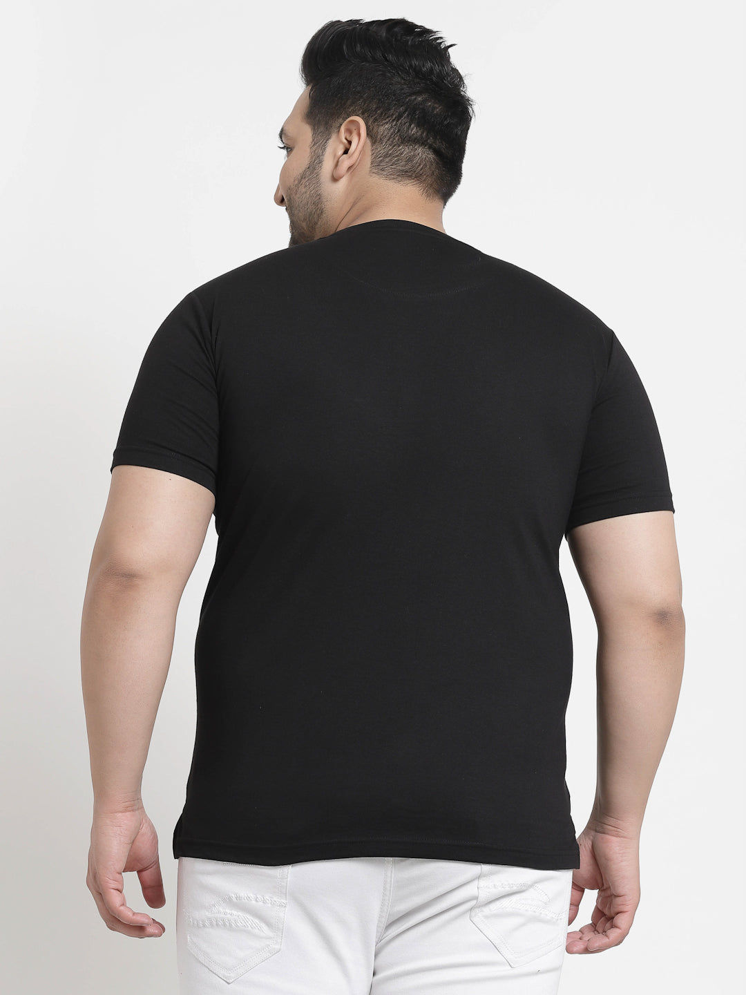 Men Plus Size Black Printed Pure Cotton T-shirt