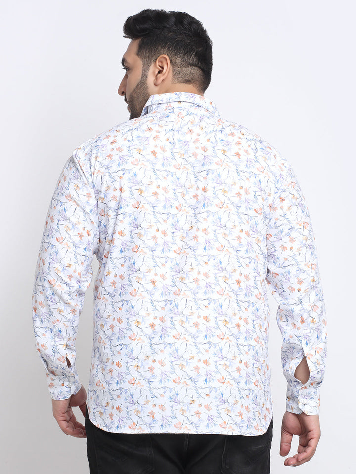 Men Plus Size Floral Printed Cotton Casual Shirt