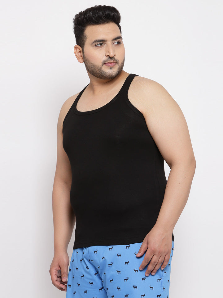 plusS Men Plus Size Black Solid Innerwear Vest MSD9807