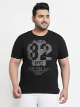 Men Plus Size Black Printed Pure Cotton T-shirt