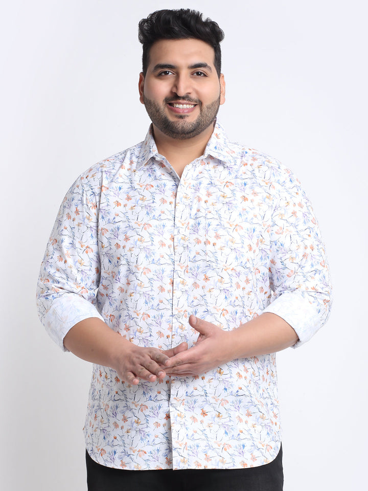 Men Plus Size Floral Printed Cotton Casual Shirt