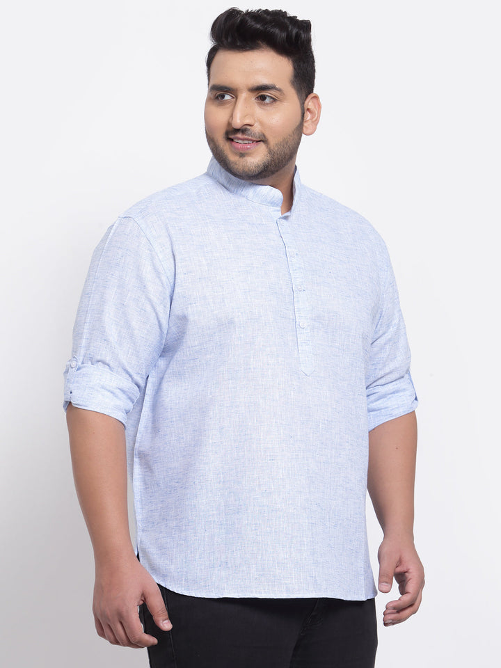 Plus Size Men Blue Thread Work Kurta