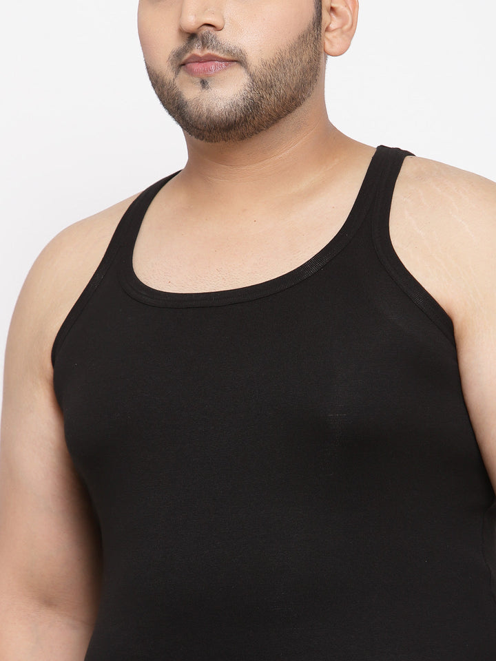 plusS Men Plus Size Black Solid Innerwear Vest MSD9807