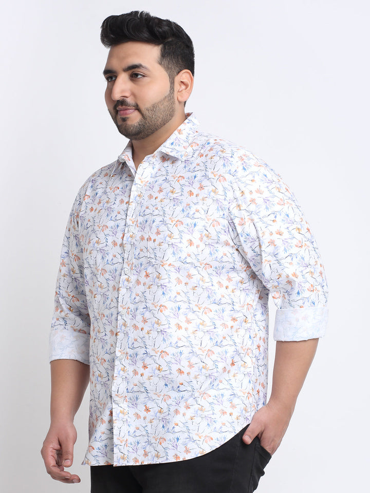 Men Plus Size Floral Printed Cotton Casual Shirt