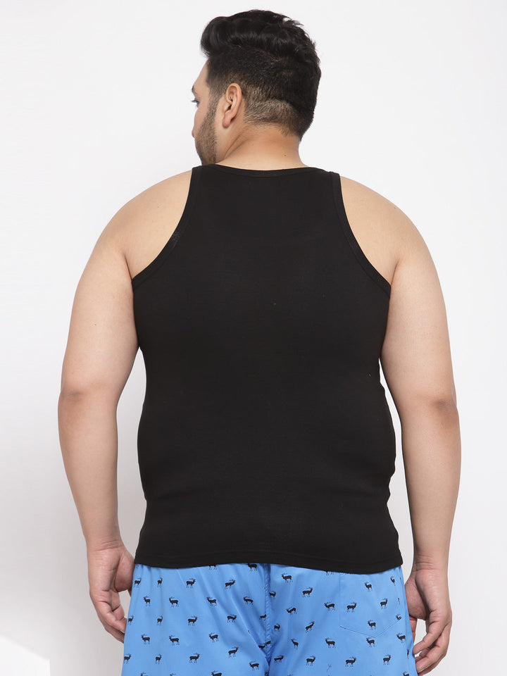 plusS Men Plus Size Black Solid Innerwear Vest MSD9807