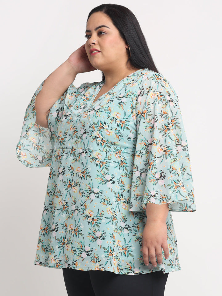 plusS Sea Green Plus Size Floral Print Top