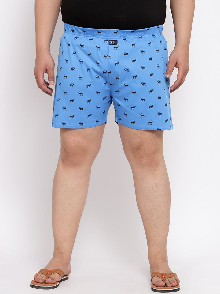 plusS Men Plus Size Blue  Black Printed Pure Cotton Boxers MBX208E