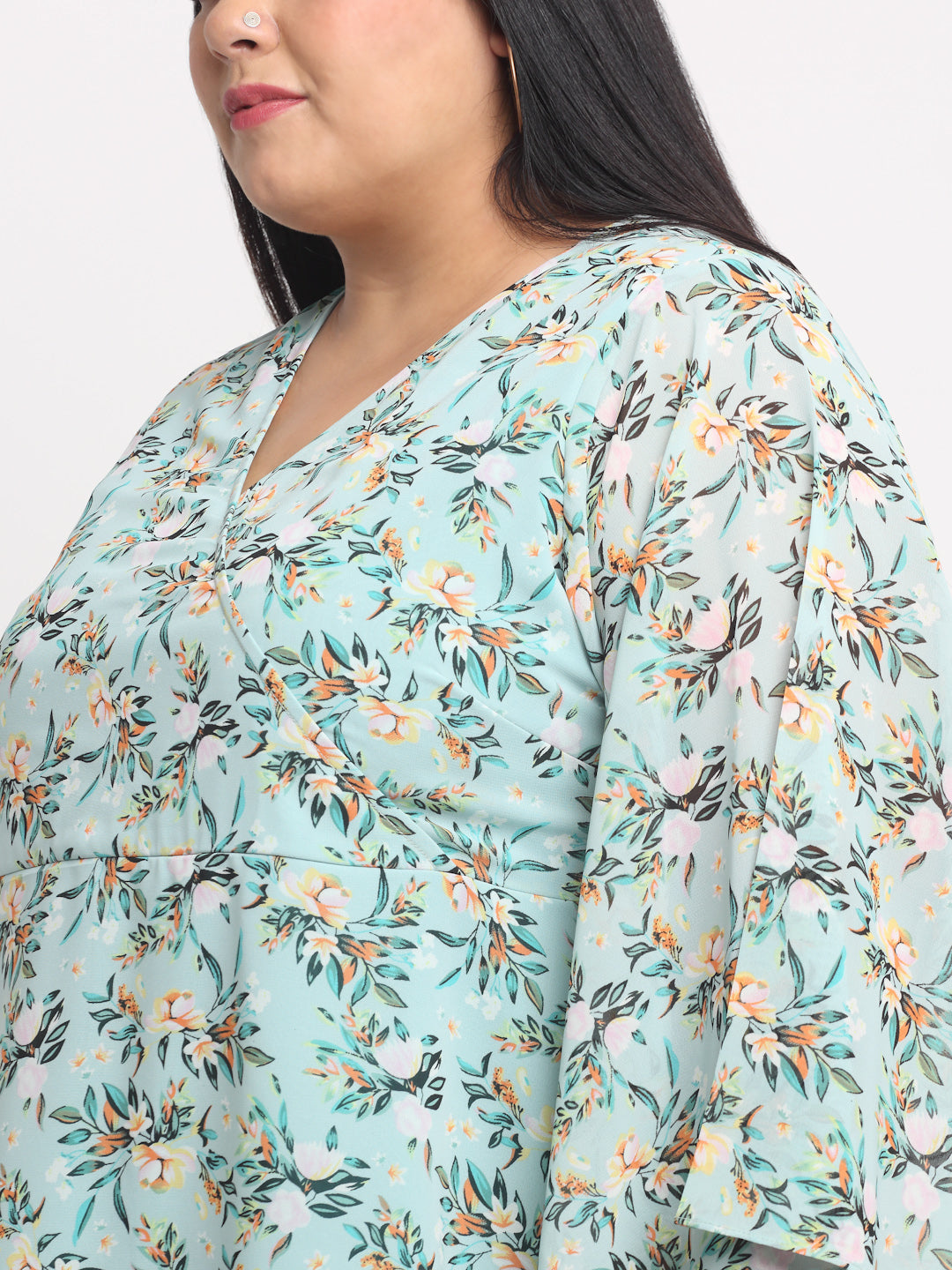 plusS Sea Green Plus Size Floral Print Top