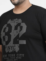 Men Plus Size Black Printed Pure Cotton T-shirt