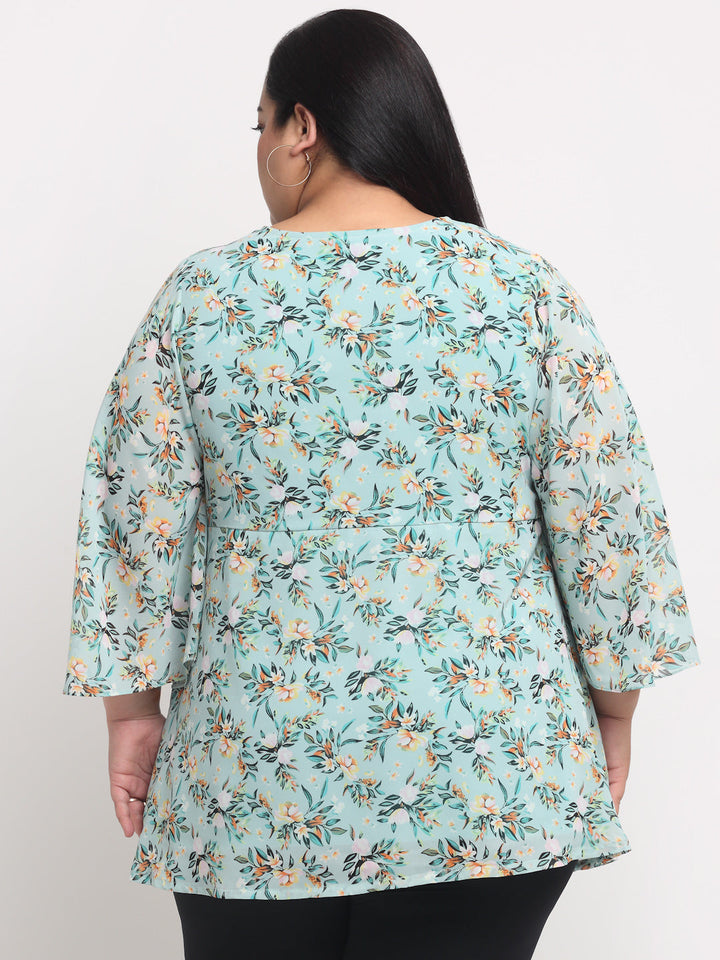 plusS Sea Green Plus Size Floral Print Top