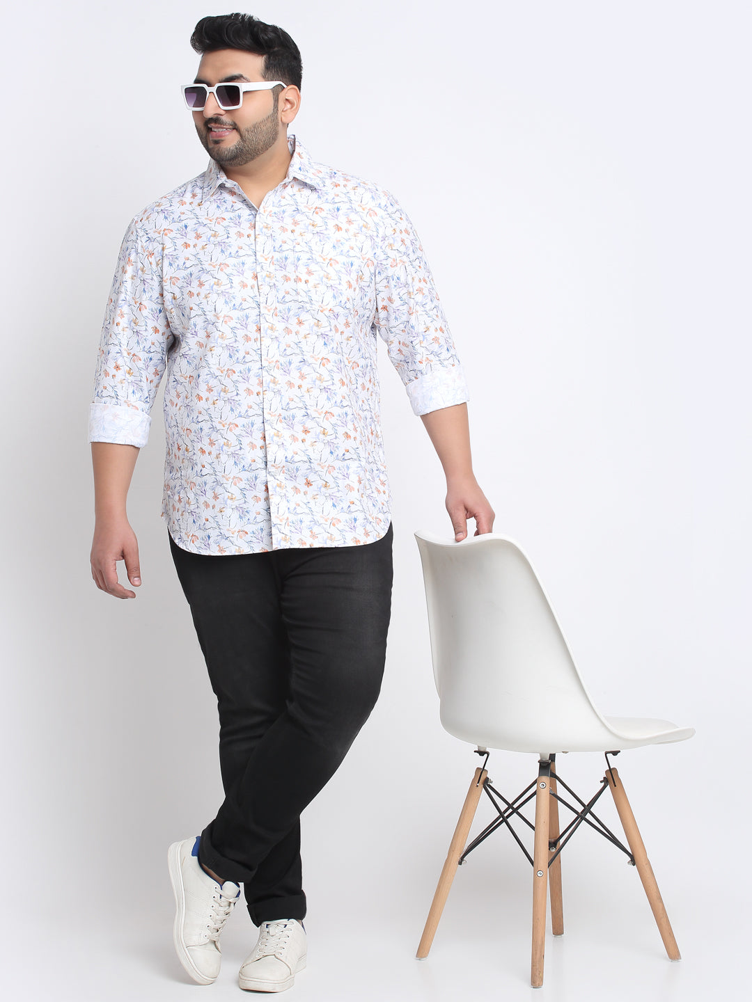 Men Plus Size Floral Printed Cotton Casual Shirt