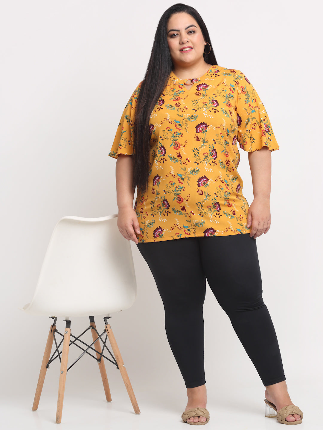 plusS Mustard Yellow Plus Size Floral Print Top