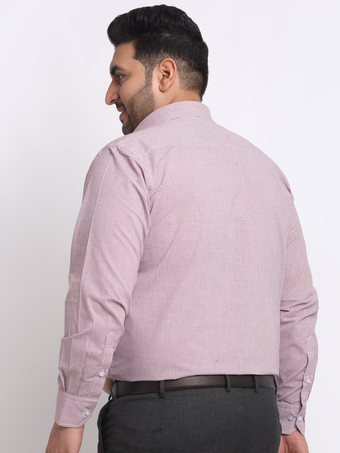 plusS Maroon  White Plus Size Spread Collar Cotton Formal Shirt