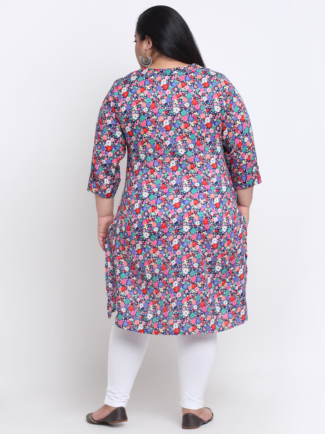 Floral Printed Mandarin Collar A-Line Regular Kurta