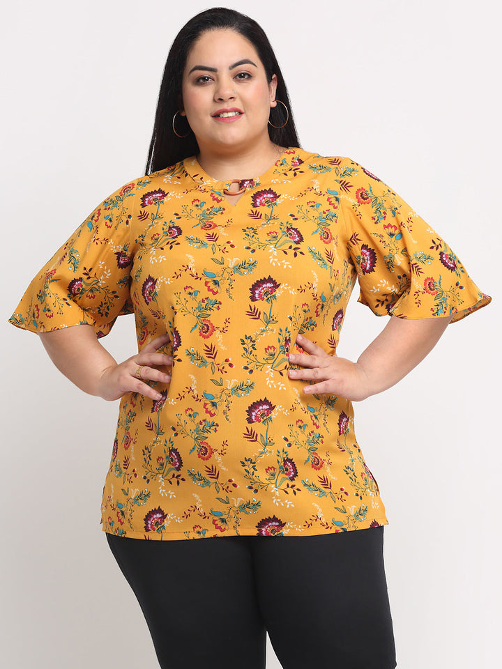 plusS Mustard Yellow Plus Size Floral Print Top