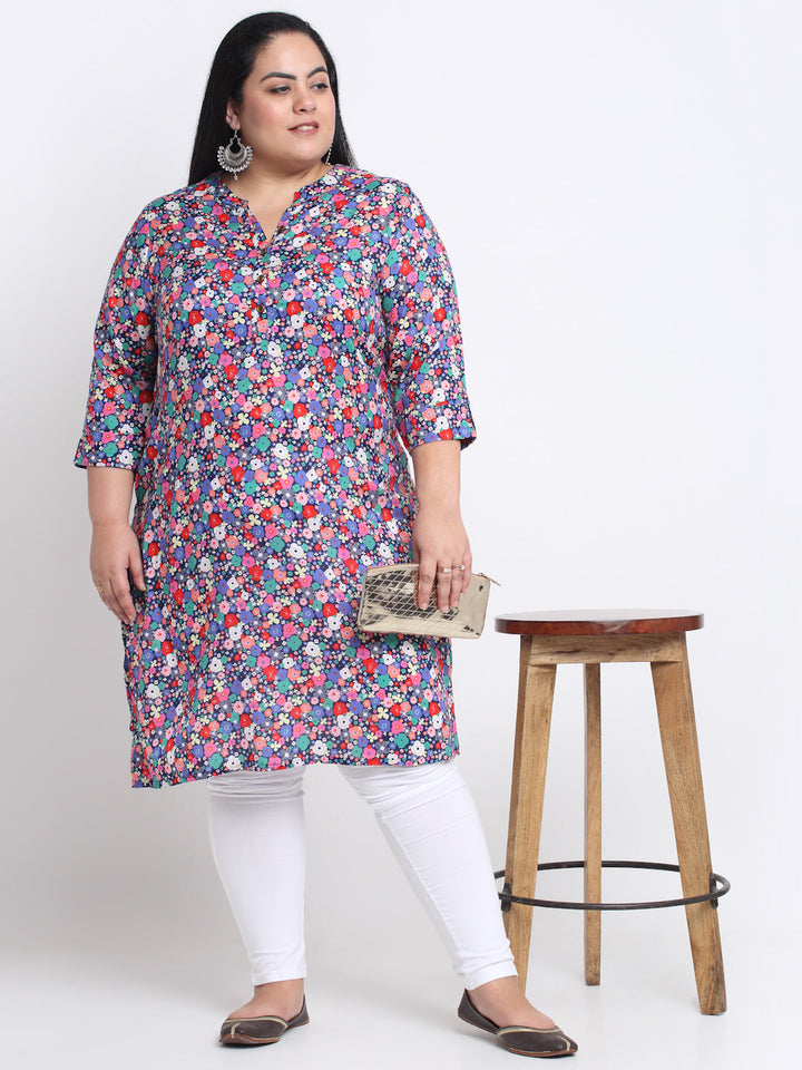 Floral Printed Mandarin Collar A-Line Regular Kurta