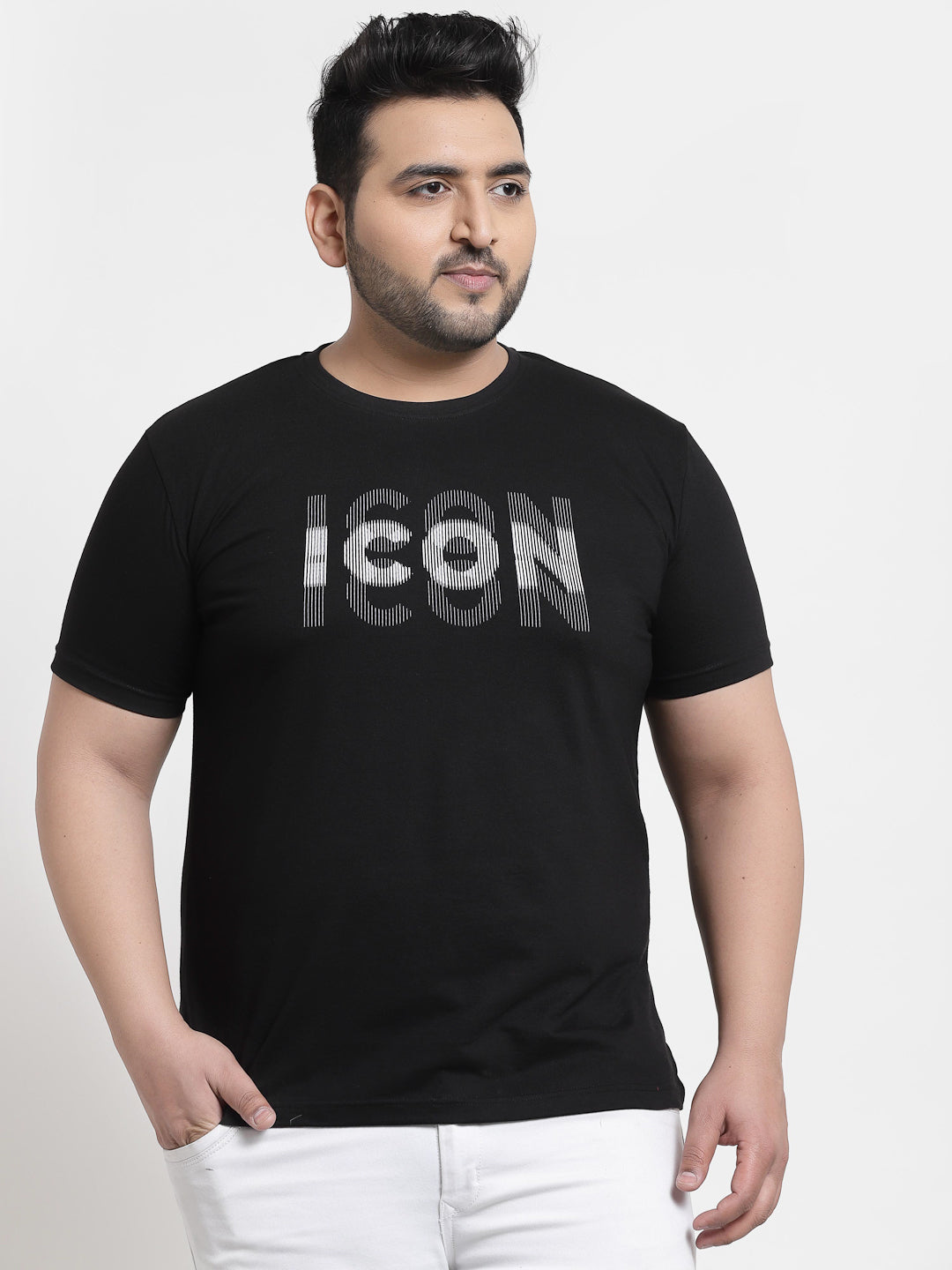 Men Plus Size Black Typography Printed T-shirt