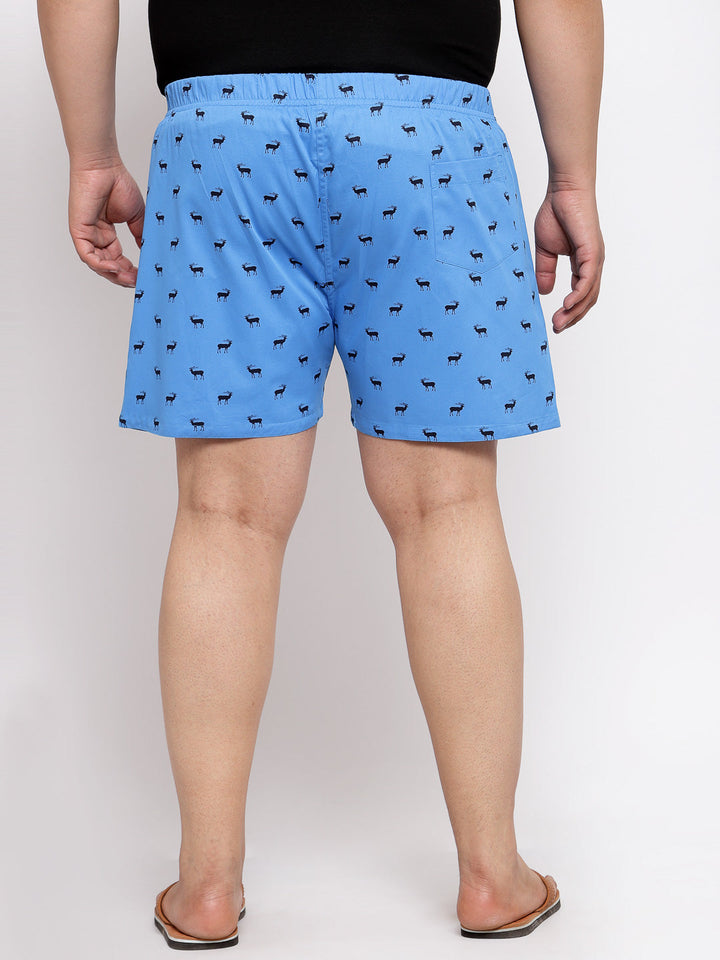 plusS Men Plus Size Blue  Black Printed Pure Cotton Boxers MBX208E