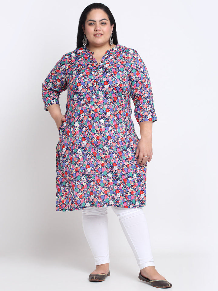 Floral Printed Mandarin Collar A-Line Regular Kurta