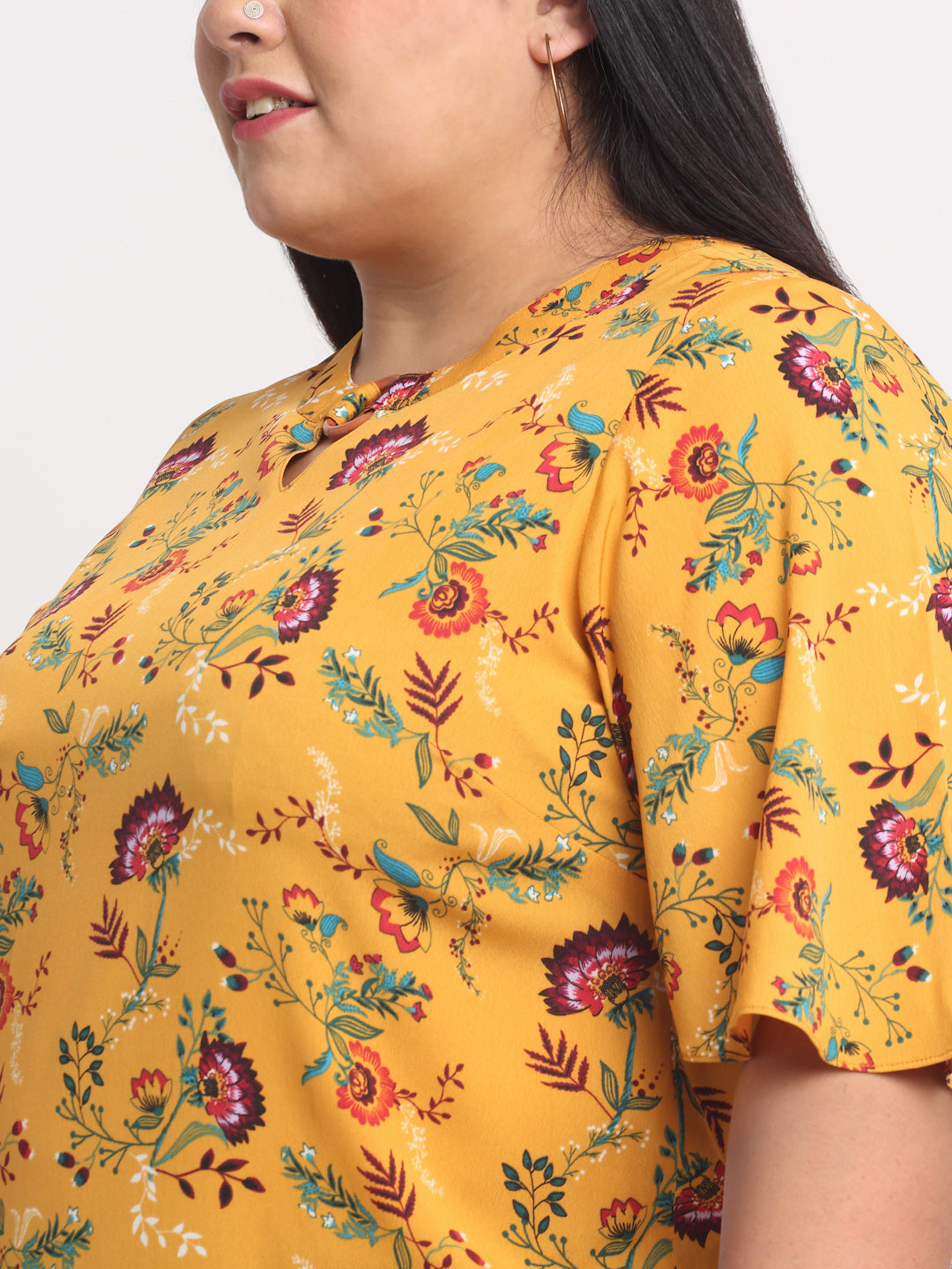 plusS Mustard Yellow Plus Size Floral Print Top