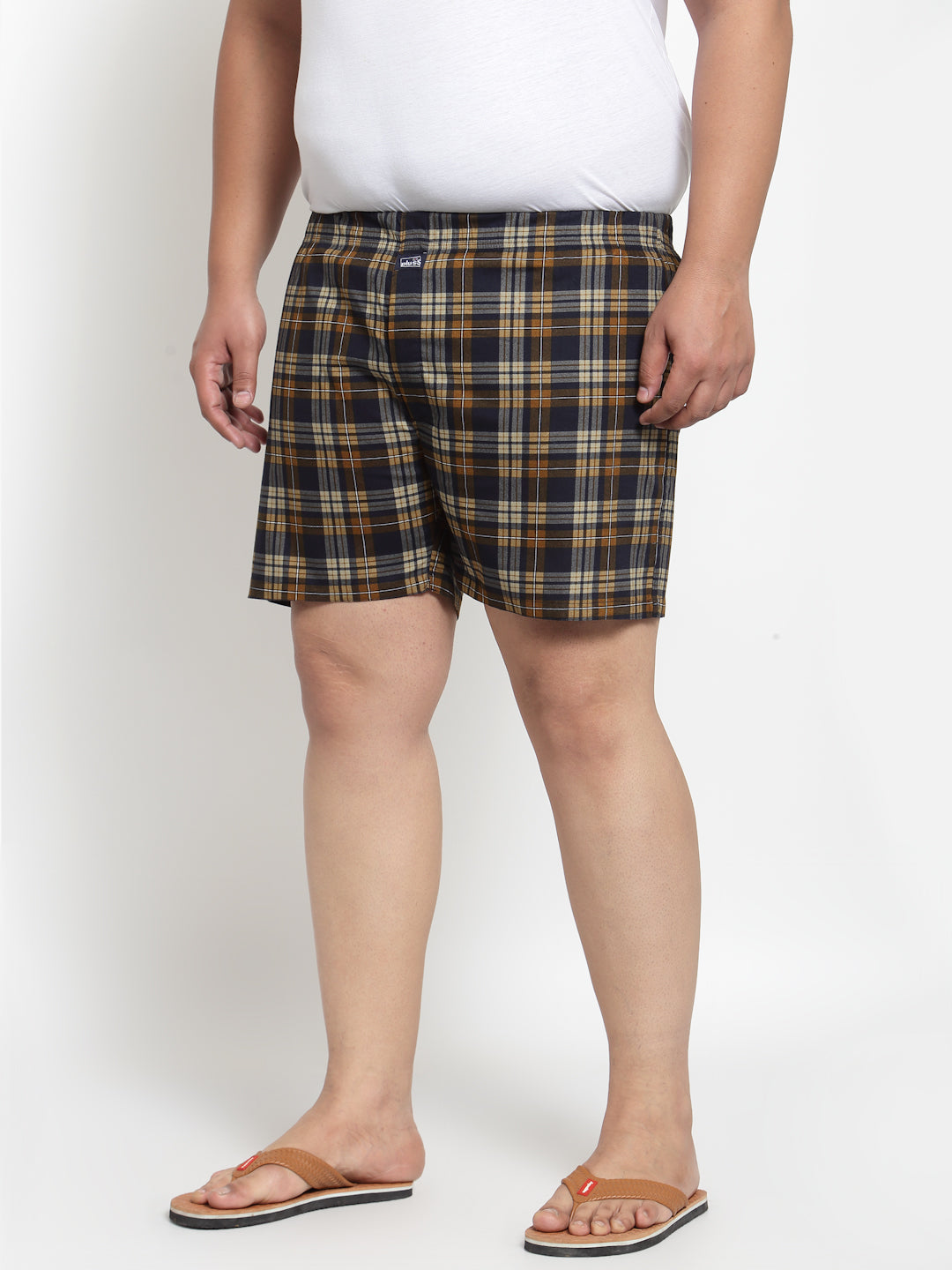 plusS Men Brown  Navy Blue Pure Cotton Checked Boxers MBX208E