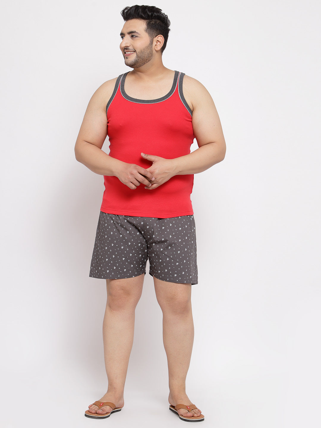 plusS Men Plus Size Red Solid Innerwear Vest