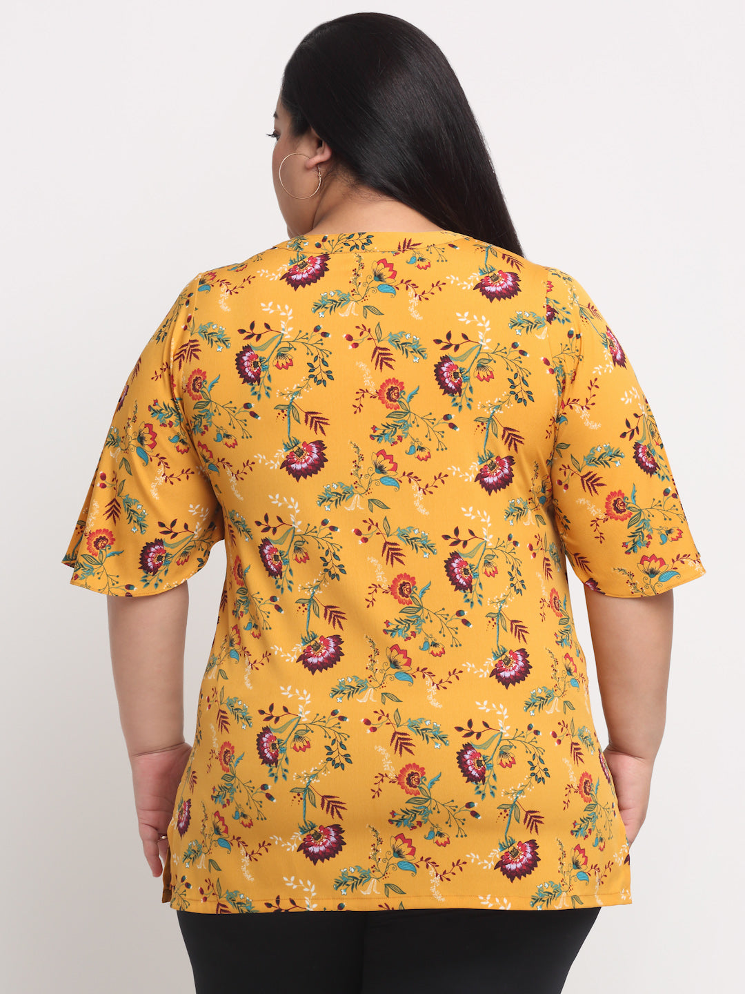 plusS Mustard Yellow Plus Size Floral Print Top