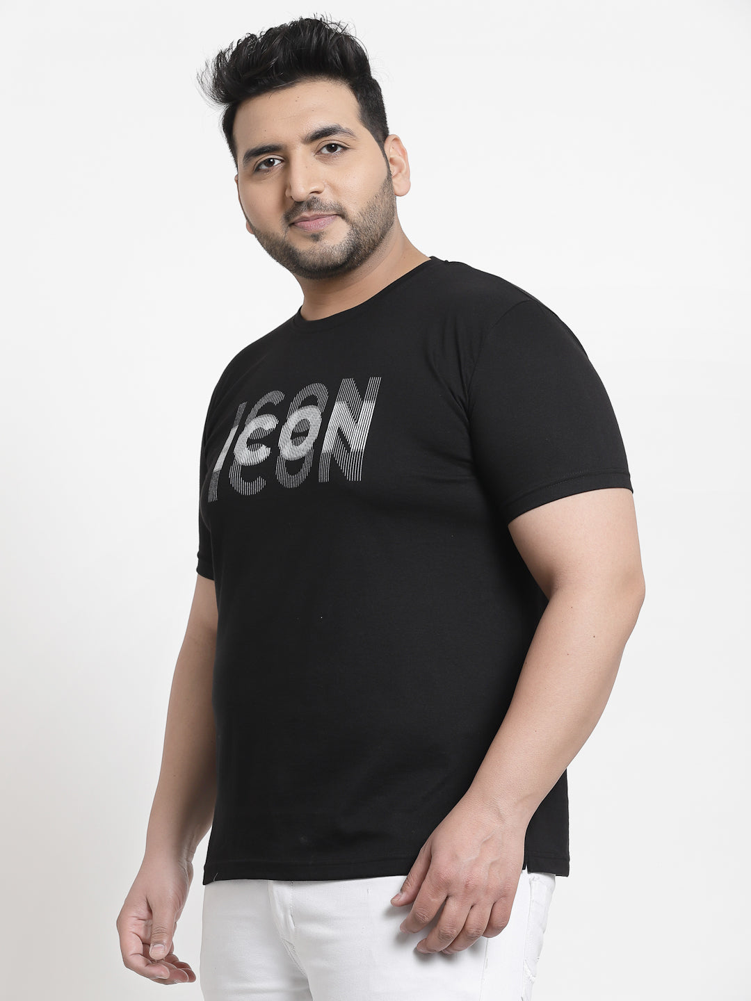 Men Plus Size Black Typography Printed T-shirt