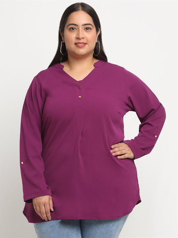 plusS Mandarin Collar Pleated Top