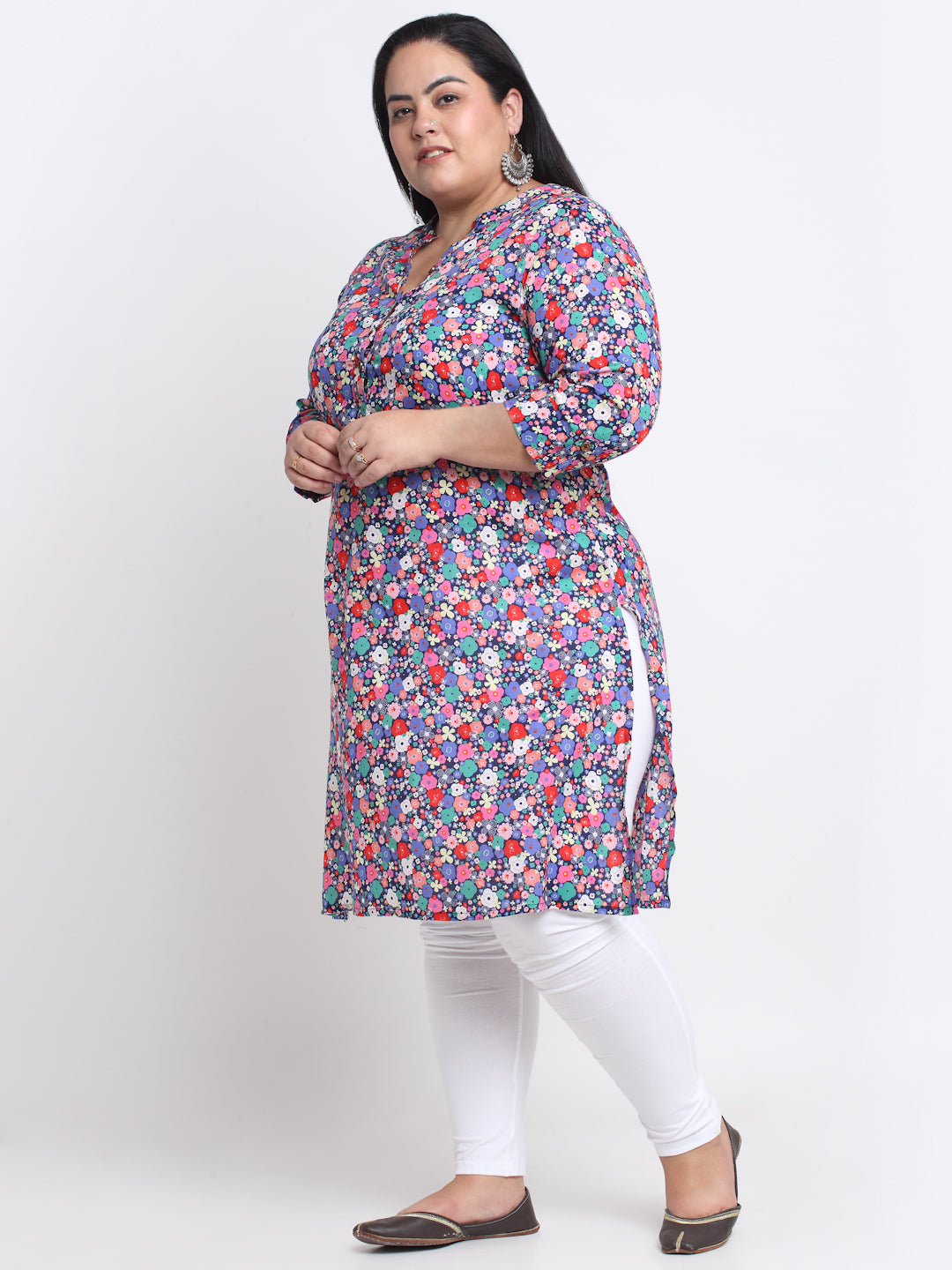 Floral Printed Mandarin Collar A-Line Regular Kurta