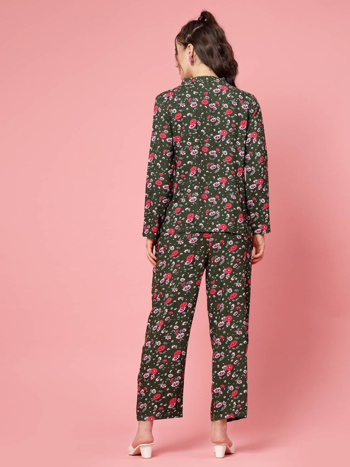 Floral Printed Mandarin Collar Shirt & Trouser