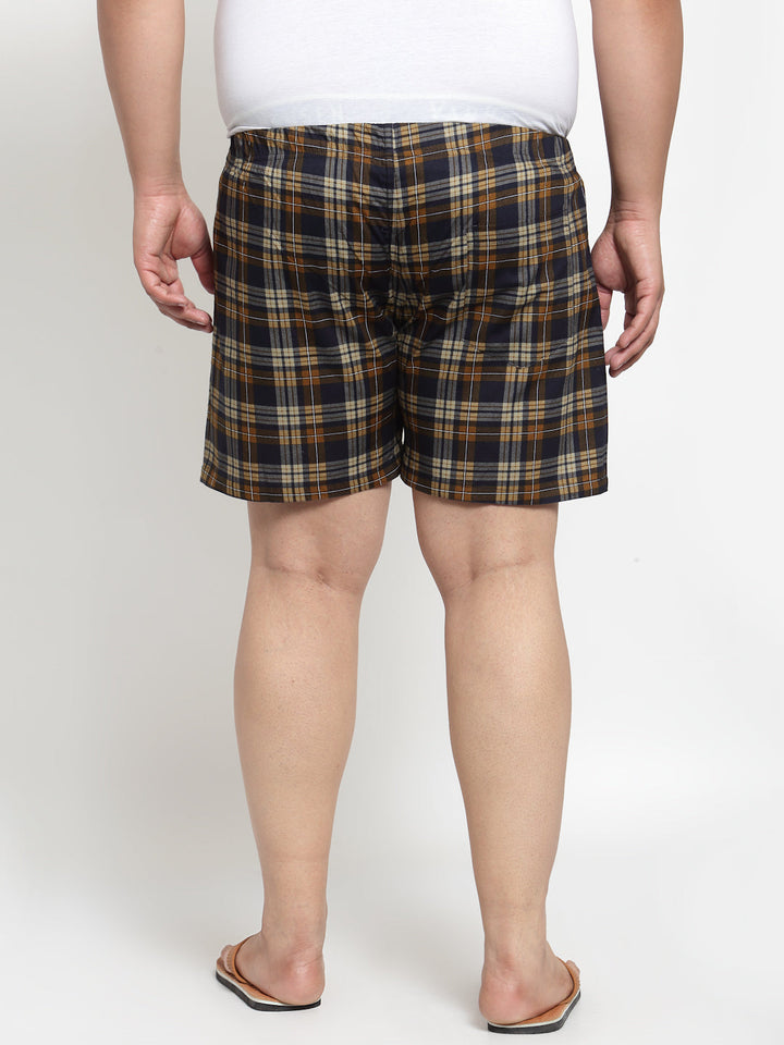 plusS Men Brown  Navy Blue Pure Cotton Checked Boxers MBX208E