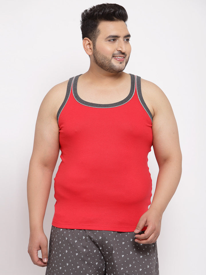 plusS Men Plus Size Red Solid Innerwear Vest